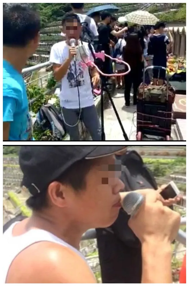 畫面所見有人帶備音響器材及私家咪，到家駒墓前唱歌喧鬧。（網上截圖）