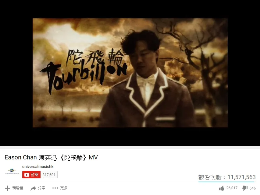 第七位：陳奕迅《陀飛輪》（YouTube截圖）