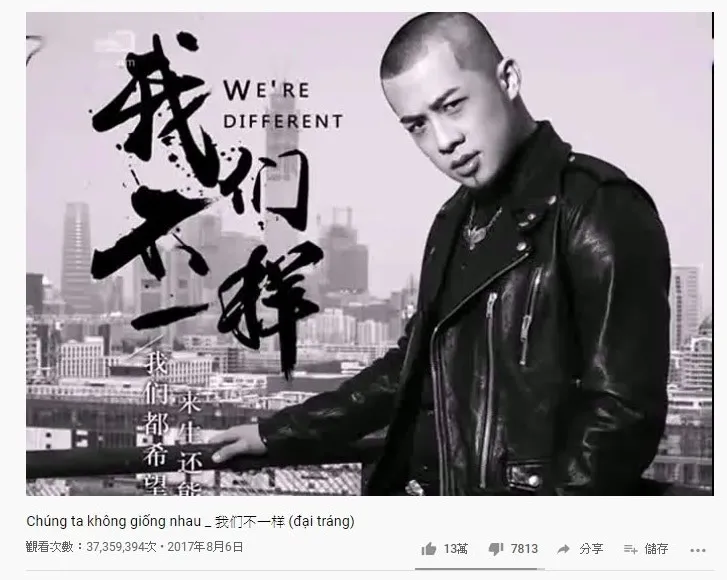 第十三位是大壯的《我們不一樣》，1.28億點擊次數，不過原片已被官移除。（YouTube截圖）