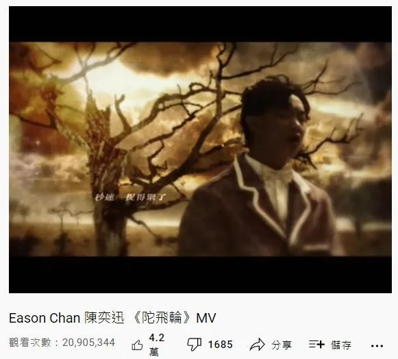 7. 陳奕迅《陀飛輪》：2090萬（YouTube截圖）
