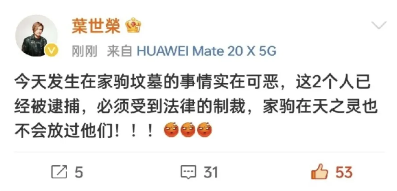 葉世榮嬲爆：「家駒在天之靈也不會放過他們！！」（微博）