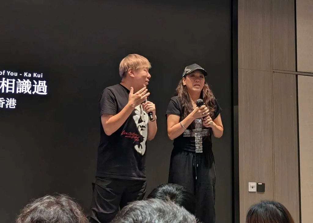 Kim Poon (right), one of Wong’s former girlfriends, speaks at a screening of the documentary film Because of You – Ka Kui. Photo: Lisa Cam