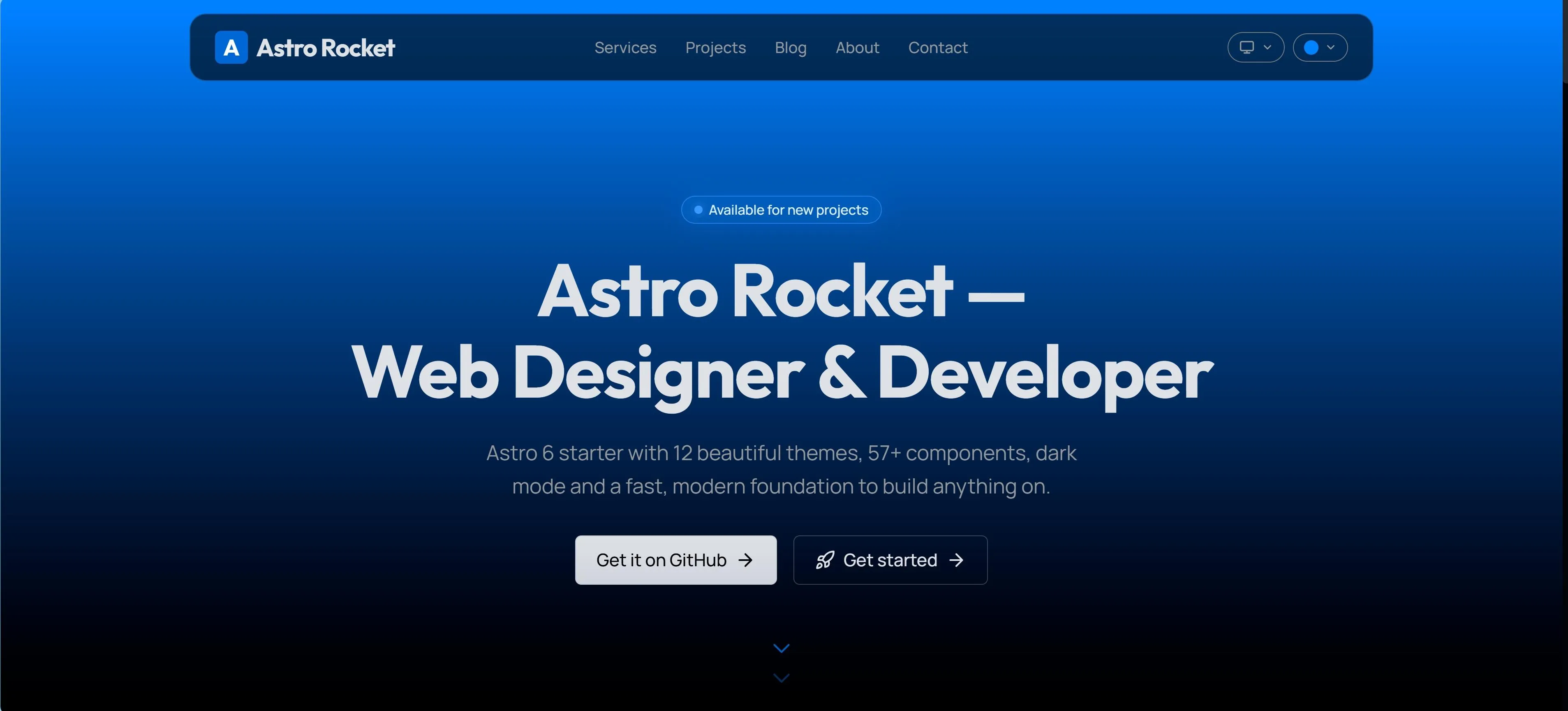 Astro Rocket — my open-source Astro 6 theme, shown on its astrorocket.dev demo.